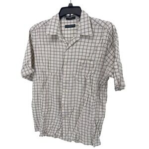 Lyle & Scott Silk Bamboo Shirt Large Plaid Short Sleeve‎ Button Down Mens